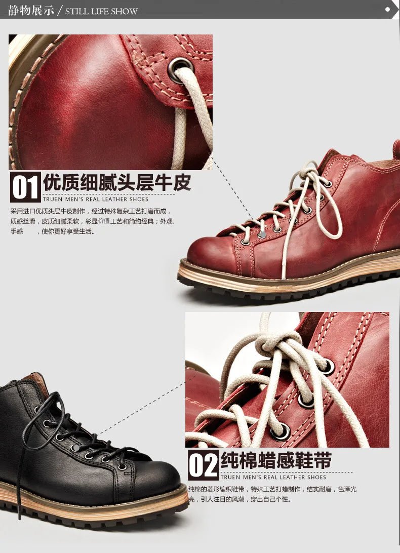 KOWM cowhide Hiking shoes men's walking boot British trekking shoes thick soled cowhide high top motorcycle boots ankle sneakers