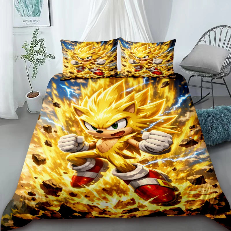 Cool Sonic Duvet Cover Set Bedding Set, Duvet Cover for the Bedroom, Home Decor Birthday Gifts for Kids and Teens King Queen