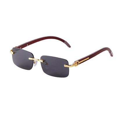 Classic Stylish Rectangle Rimless Sunglasses Women Men Brand Design Luxury Vintage Sun Glasses Frameless Wood Leg Frame Eyewear