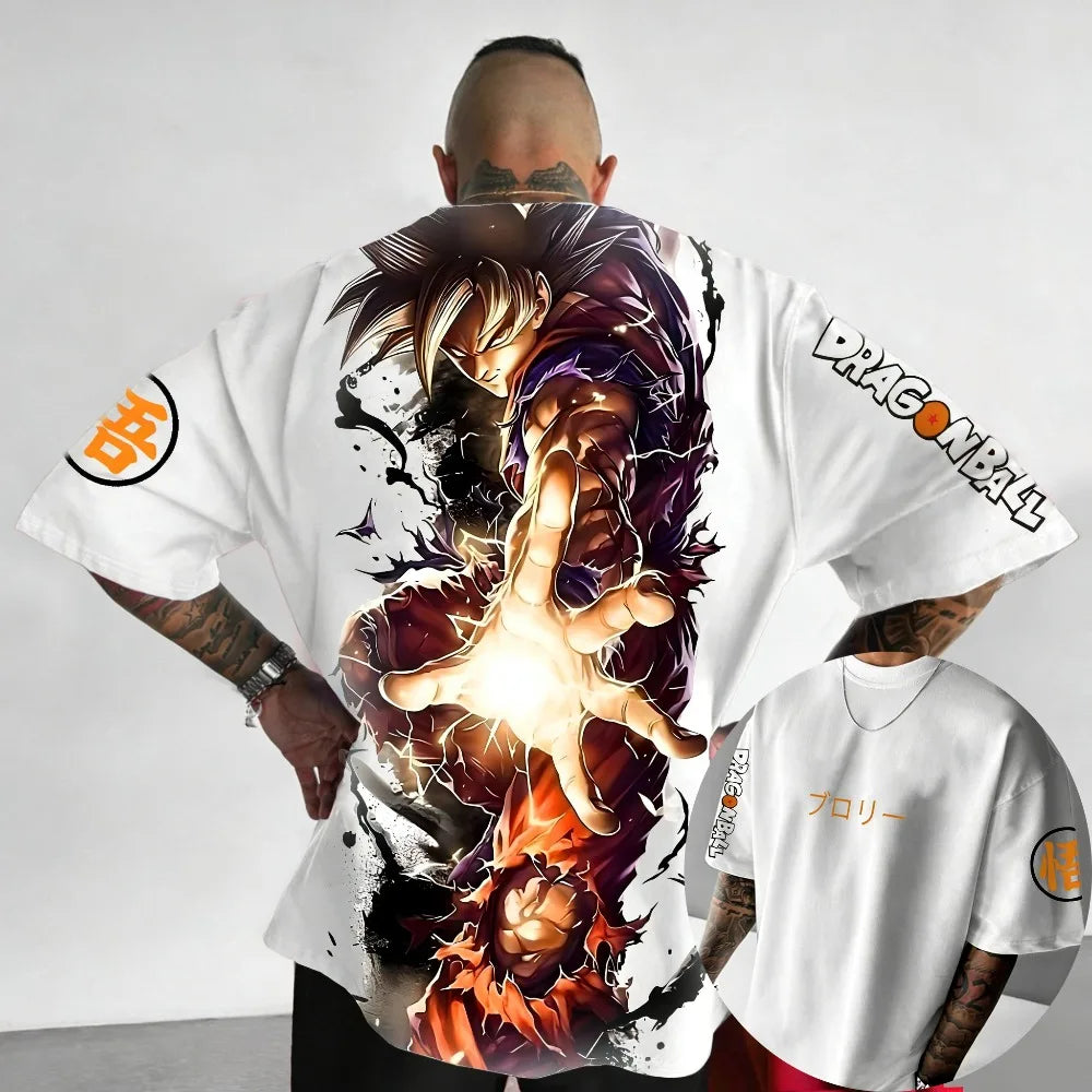 Oversize'owe kostiumy cosplayowe Dragon Ball Broli – letnia nowość z Harajuku, koszulka unisex z nadrukiem anime w stylu Y2K i hip-hopowym, na co dzień