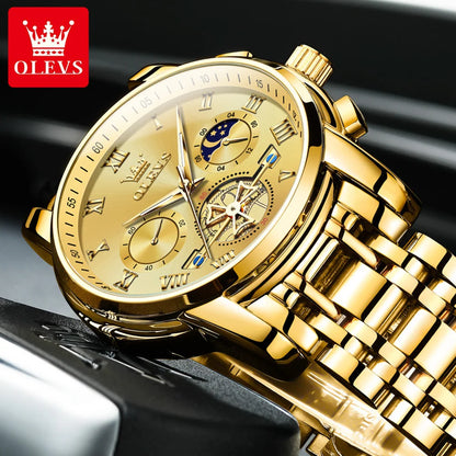 Montre pour homme OLEVS 2859 – Modèle classique et luxueux avec chiffres romains, multifonction, étanche, cadran luminescent, mouvement à quartz de haute qualité.