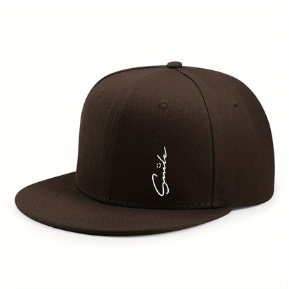 Lettered smiley face print stylish baseball cap for men and women adjustable sun protection woven flat brim sun hat gorras
