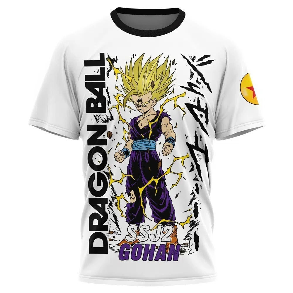 2026 New Dragon Ball Gohan T-Shirt Retro SSJ2 3D Print Polyester Oversized Sports Tee Casual Loose Streetwear for Men Women Kids