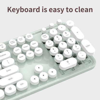 MOFii Black Retro Round Keycaps Wireless Keyboard & Mouse Combo, 2.4G Quiet Office Set, US QWERTY Layout