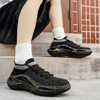 Men Sports Shoes Soft Light Mesh Thick Sole Anti Slip Tennis Shoes Spring Lace Up Outdoor Fitness Running Shoes