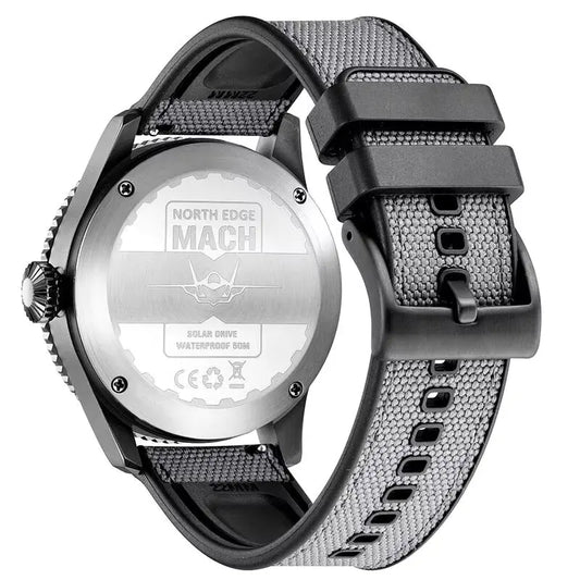 Montre à quartz à énergie solaire NORTH EDGE MACH pour homme, étanche à 50 m, montres-bracelets de sport pour homme de style pilote, lumineuses et respectueuses de l'environnement