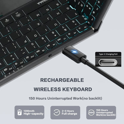 Teclado táctil inalámbrico Bluetooth de modo dual con retroiluminación RGB, 98 teclas, teclado de oficina plegable para PC/portátil/Mac - Negro
