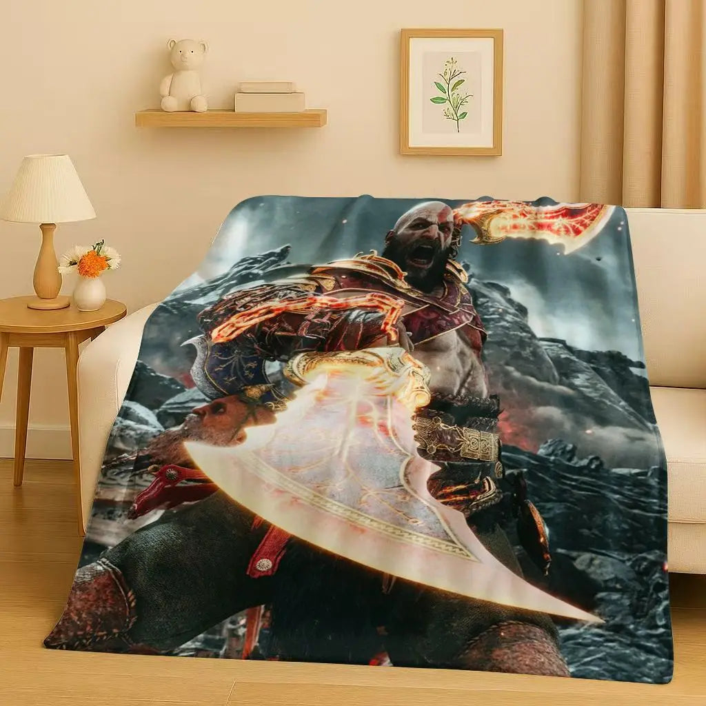 Kratos God of War Game Cartoon Gamer Flannel Blanket,Ultra Soft Warm Plush Throw for Home Bedroom Bed Sofa Cover Picnic Kids