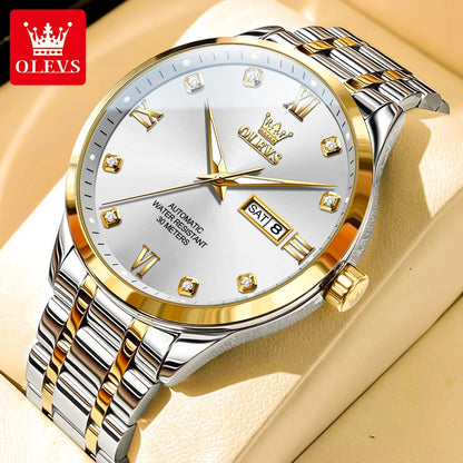 Montre automatique pour homme OLEVS 9946 – Montre-bracelet mécanique de luxe, dotée d'un calendrier avec affichage de la date, idéale pour les hommes d'affaires.