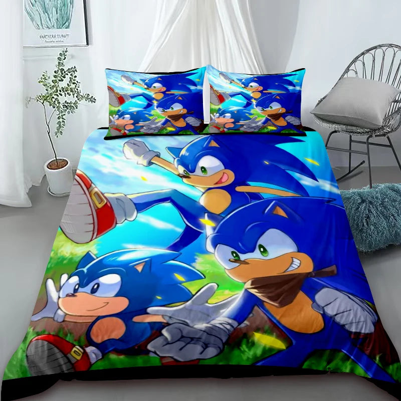 Cool Sonic Duvet Cover Set Bedding Set, Duvet Cover for the Bedroom, Home Decor Birthday Gifts for Kids and Teens King Queen