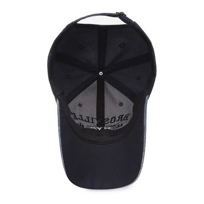 Four Seasons Men Baseball Cap Casual Distressed Washed Cotton Letter Embroidered Cap Bent Brim Dome Casual Sun Protection Hat
