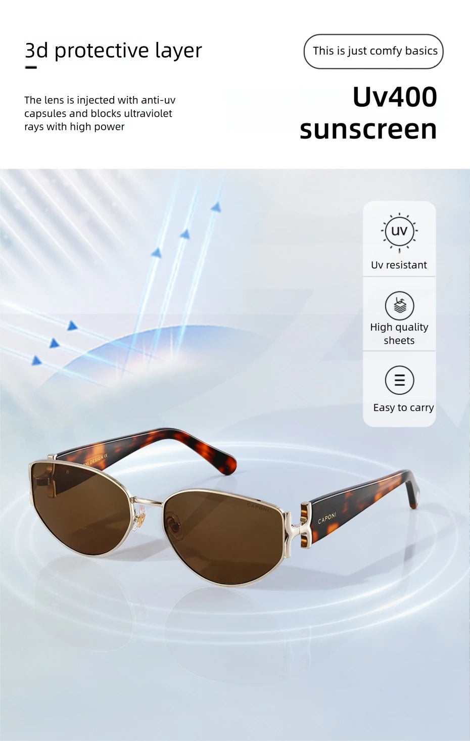 CAPONI Luxury Women Polarized Sunglasses Vintage Acetate Outdoor Original Design Eyewear UV400 Protection Brown Shade CP34020