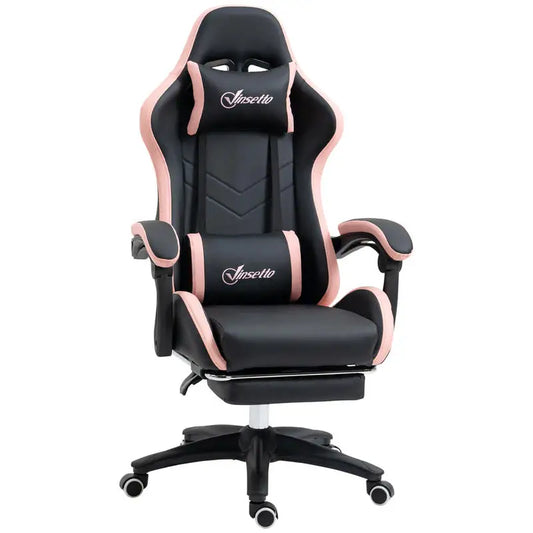 Adjustable Height Gaming Chair with Headrest, 65X65X121-129 Cm, Pink and Black