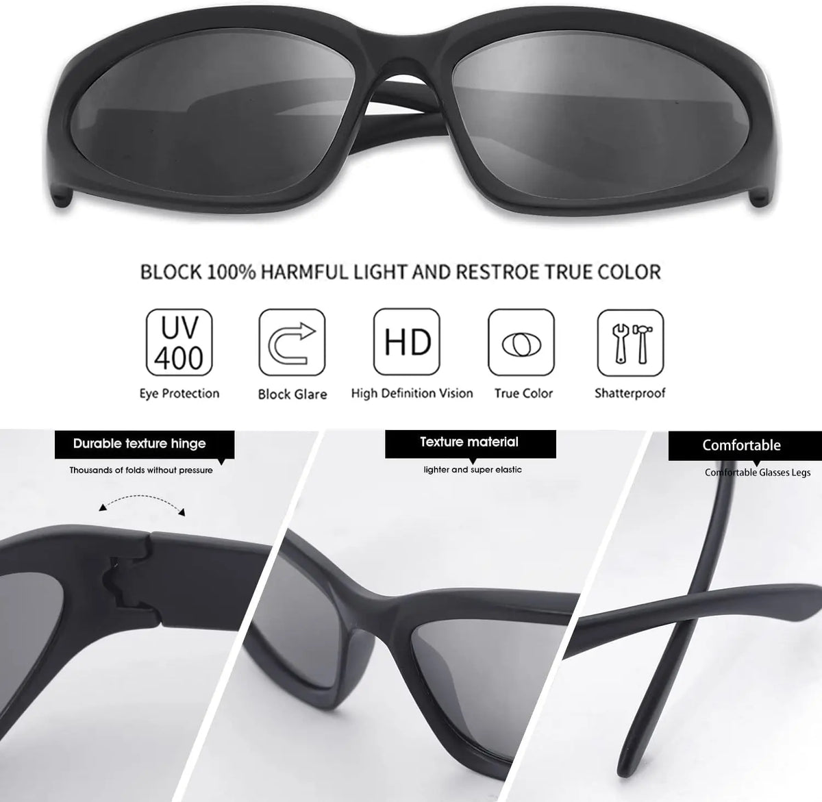 Y2K Wrap Around Sunglasses Fashion Rave Metallic Chrome Space Alien Glasses Futuristic Shades Sports for Women Men