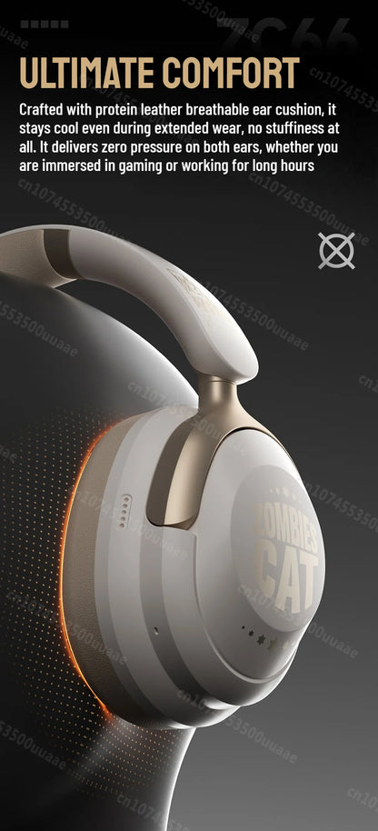 Zombies Cat S10 ANC Bluetooth 6.0 Headphones -45dB Active Noise Canceling Earphone HiFi Stereo Over-Ear Wire/Wireless Headset