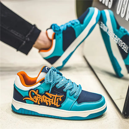 Modne niebieskie designerskie buty do skateboardingu dla mężczyzn, odzież uliczna, hip-hopowe trampki dla mężczyzn, luksusowe trampki na platformie do skateboardingu dla mężczyzn, buty do koszykówki dla mężczyzn