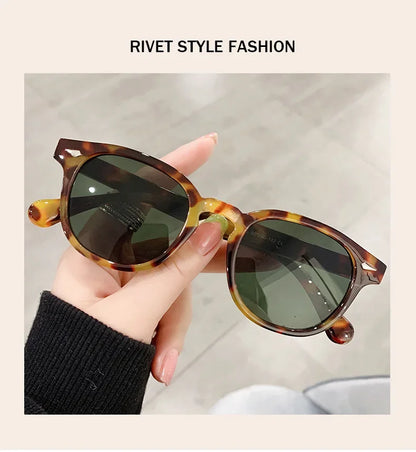 JNPCXI New Retro Round Sunglasses Women Yellow Fashion Rivets Decoration Shades UV400 Men Punk Sun Glasses