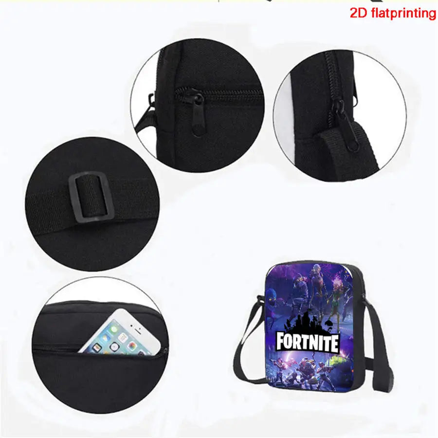 FORTNITE 3Pcs Lightweight Backpack With Front Pocket,Crossbody Bag&Pencil Case For Age 6-10 Boys Girls,Free 3D Printed Keychain
