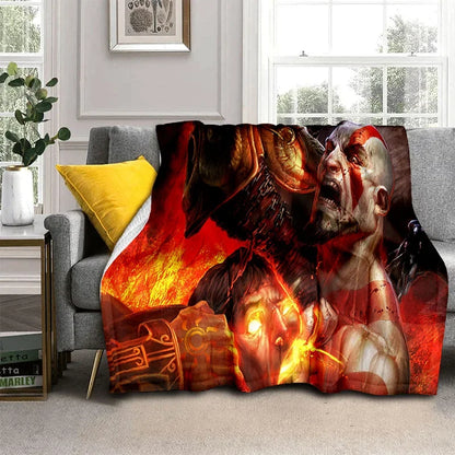 3D God of War Games Gamer Kratos HD Blanket,Soft Throw Blanket for Home Bedroom Bed Sofa Picnic Travel Office Cover Blanket Kids