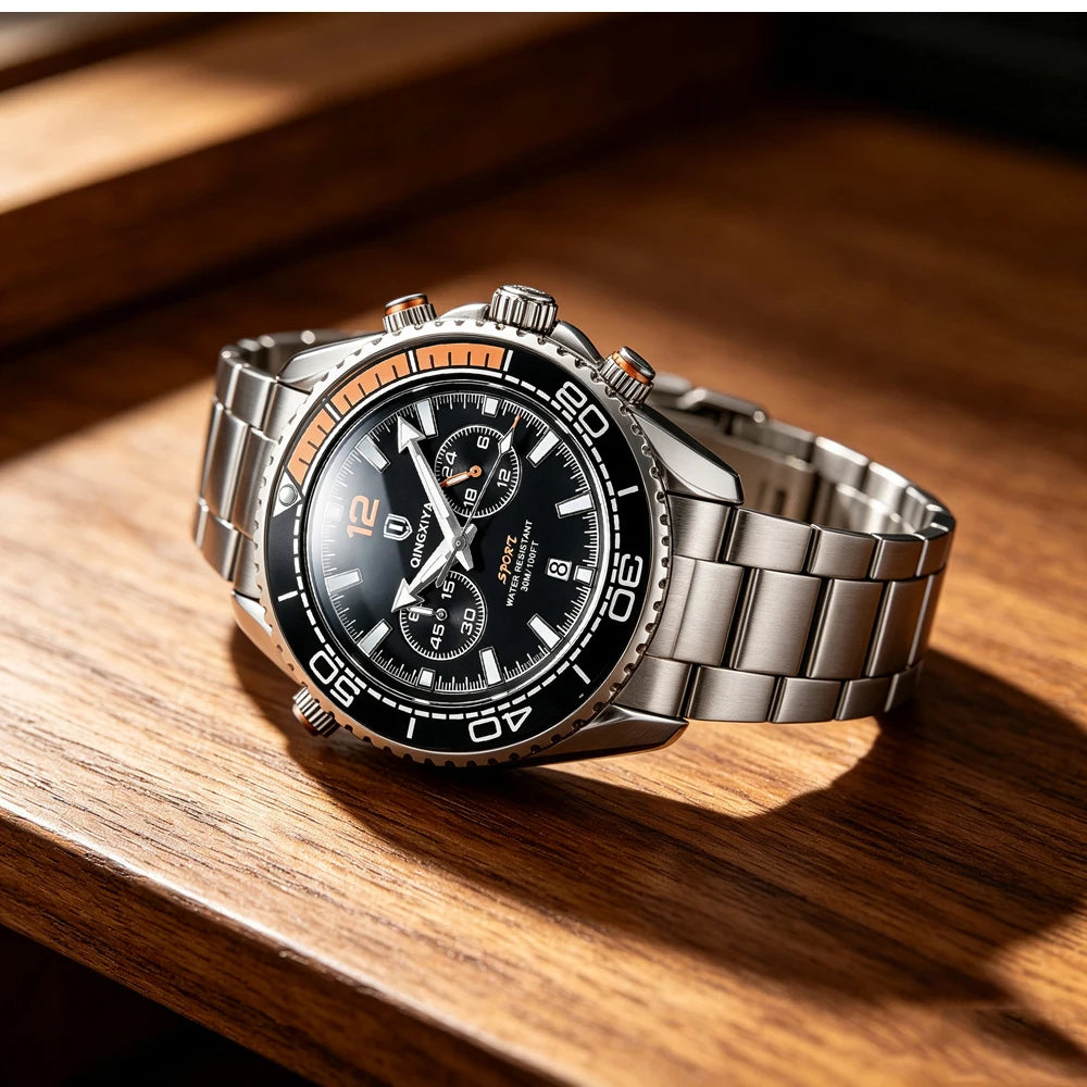 Reloj de pulsera de lujo para hombre de la marca QINGXIYA, cronógrafo deportivo resistente al agua con fecha luminosa, reloj de cuarzo informal para hombre