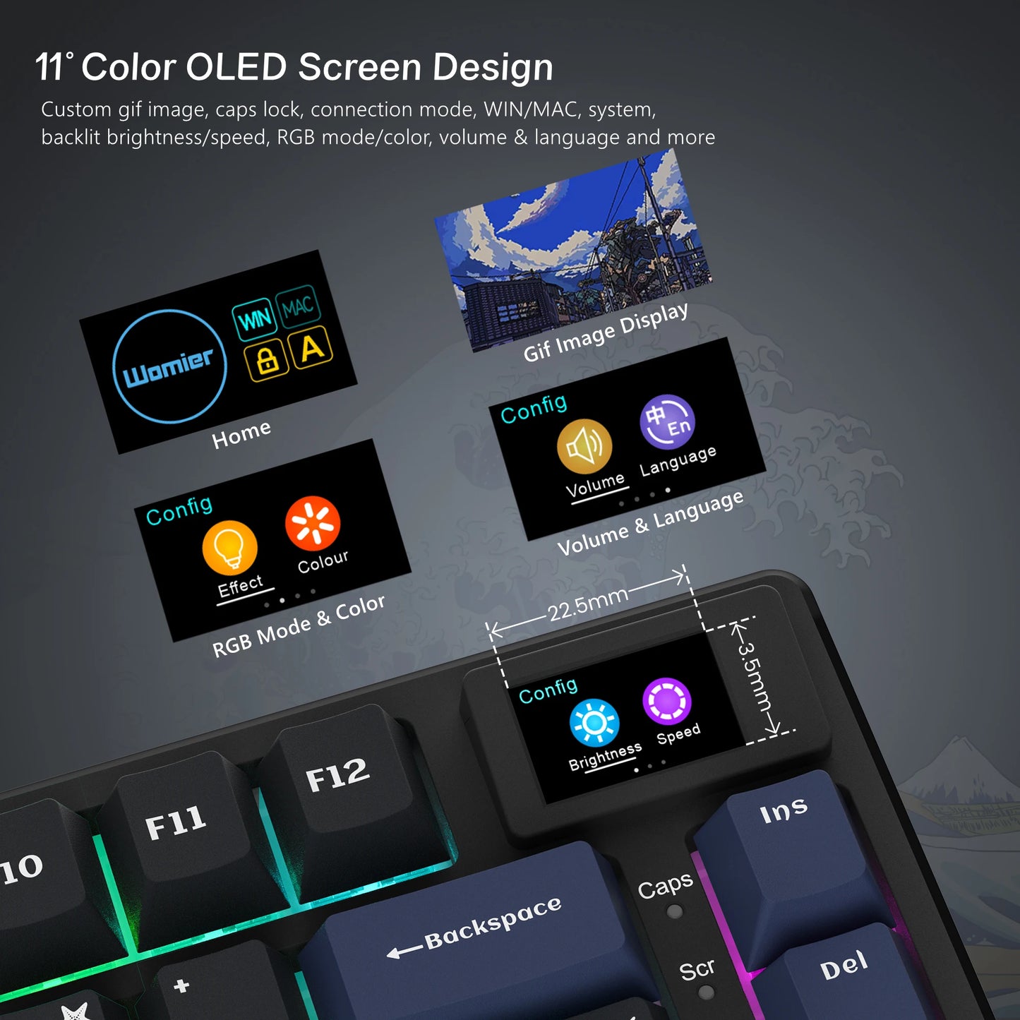 womier S-K80 Gamer Keyboard with Color OLED Display Mechanical Gaming Keyboard Hot Swappable Gasket Mount RGB Custom Keyboard