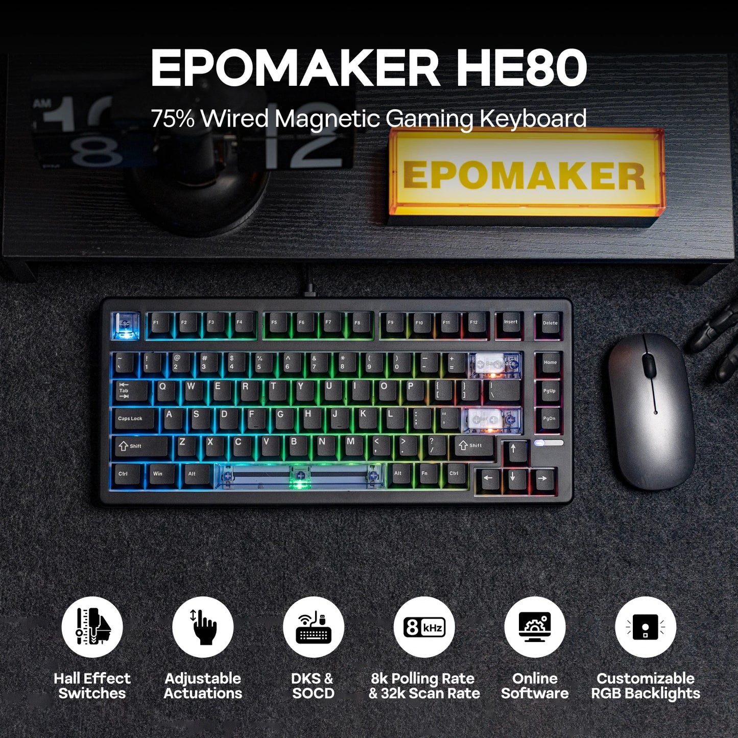 EPOMAKER HE80 75% US-QWERTY-Layout Hot-Swap Creamy Gasket kabelgebundene magnetische Hall-Effekt-Mechaniktastatur DKS SOCD für PC/Mac