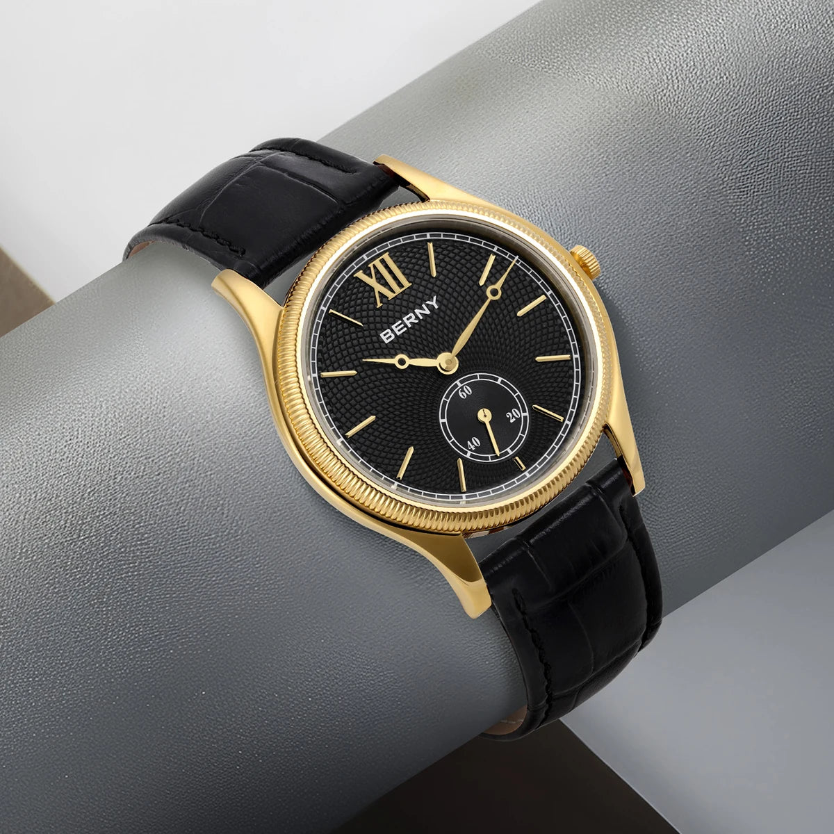 BERNY Luxury Watches for Men Classic Elegance Slim Dress Gold Quartz Men's Watch Leather Strap Fashion Business Wristwatch