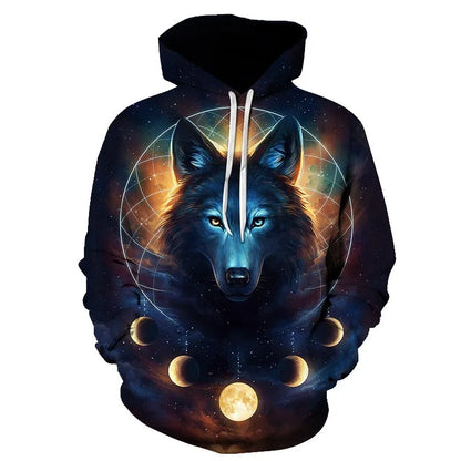 Bluzy z kapturem z nadrukiem 3D wilka, dla mężczyzn i kobiet, modne, casualowe, oversize, pulower w stylu hip-hop Harajuku, streetwearowe hoodie