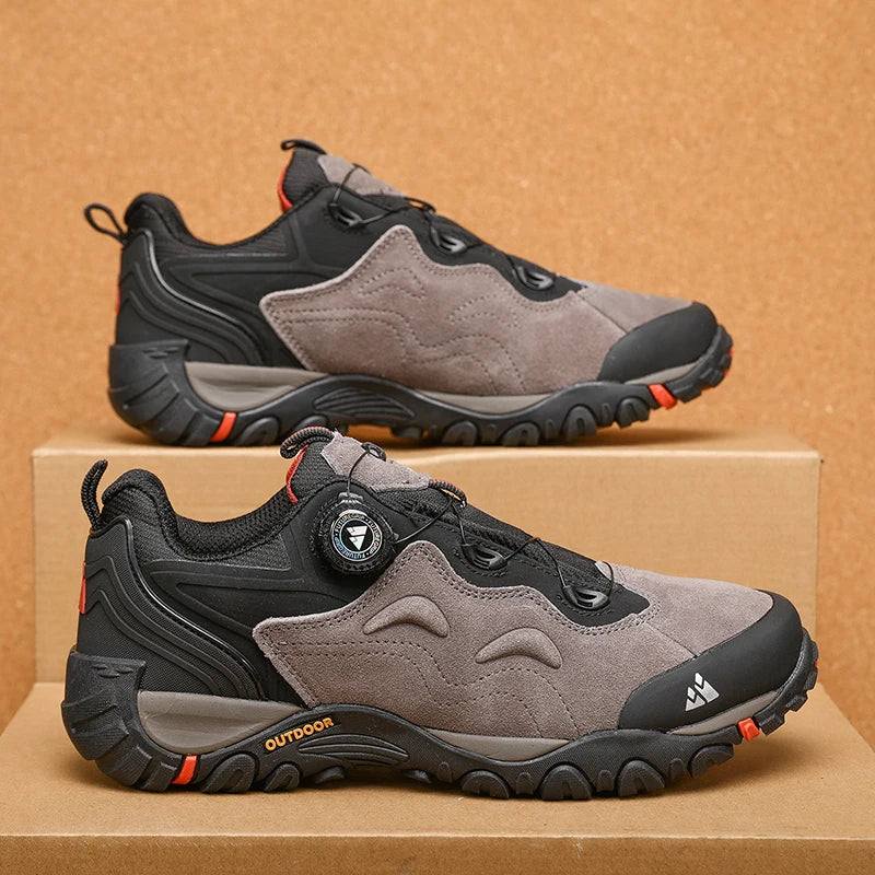 HIKEUP: Zapatos de piel para hombre, zapatillas de senderismo para actividades al aire libre, zapatillas de trekking para turismo, zapatillas de trail running para escalada y montaña, tensor