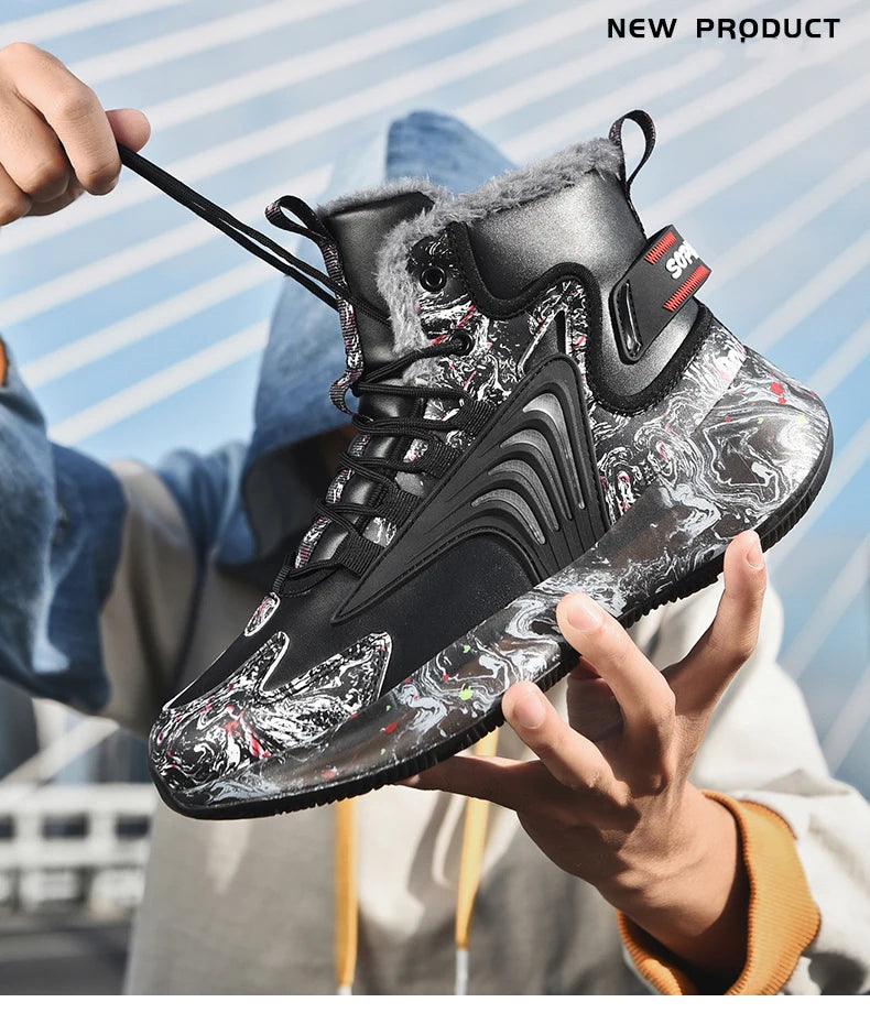 мъжки ботуши Нови зимни пантофи Топли мъжки обувки Водоустойчиви Неплъзгащи се плюшени маратонки Мъжки тенис обувки Ботуши Мъжки маратонки Зима