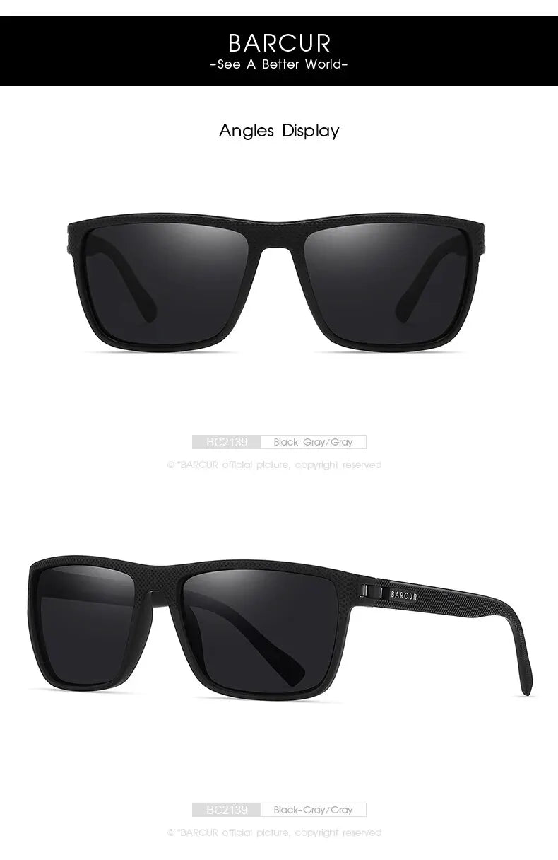 BARCUR Design TR90 Sunglasses Men Polarized Light Weight Sports Sun Glasses Women Eyewear Accessory Oculos UVAB Protection
