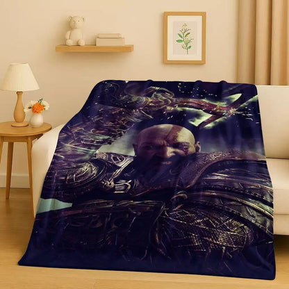 Kratos God of War Game Cartoon Gamer Flannel Blanket,Ultra Soft Warm Plush Throw for Home Bedroom Bed Sofa Cover Picnic Kids