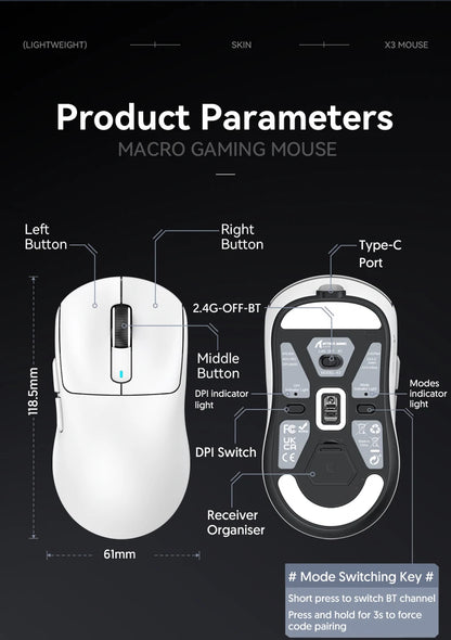 X3 Gaming Mouse Wireless ATTACK SHARK Rot 4K Rückläufe, Bluetooth-Tri-Mode-Verbindung, PAW3395, Makro-Bluetooth-Gaming-Maus