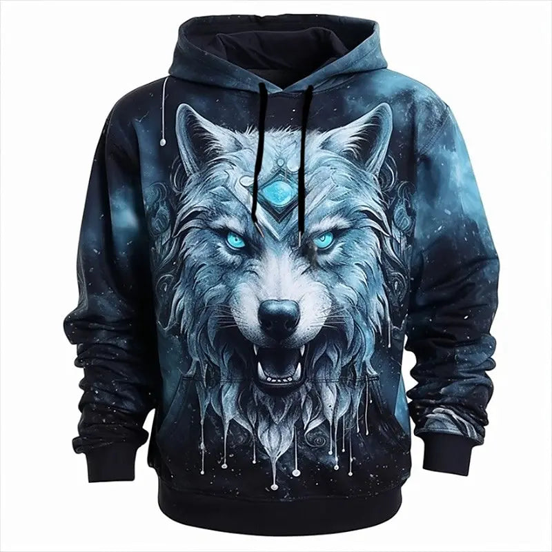 Hoodie med dyremotiv til mænd – ulvemønster – højkvalitets herre-pullover – efterårsmode – street-hoodie – designer – langærmet sportstøj