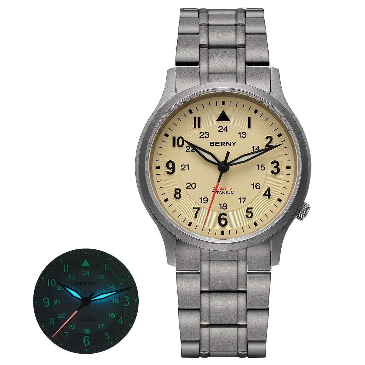 BERNY Titanium Watches for Men Classic Men's Field Watch Easy Read Outdoor Quartz Wristwatch Super Luminous Sapphire 5ATM