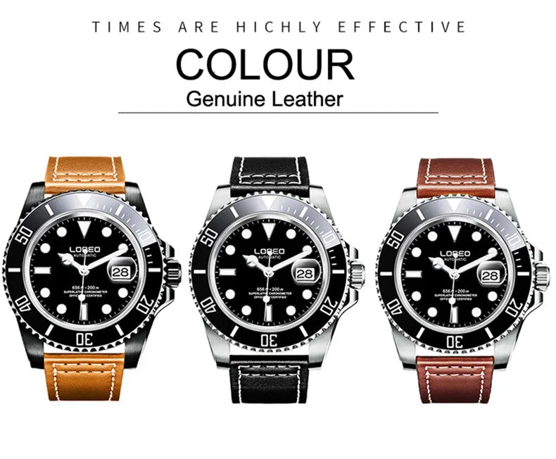 LOREO Original Men's Business Watch 20ATM Waterproof Wristwatch Top Brand Casual Sport Seagull Automatic Mechanical Watch Men