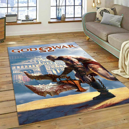 God of War Games Kratos Cartoon 3D Carpet Rug for Bedroom Living Room Home Sofa Decoration,Children Game Large Decor Floor Mat