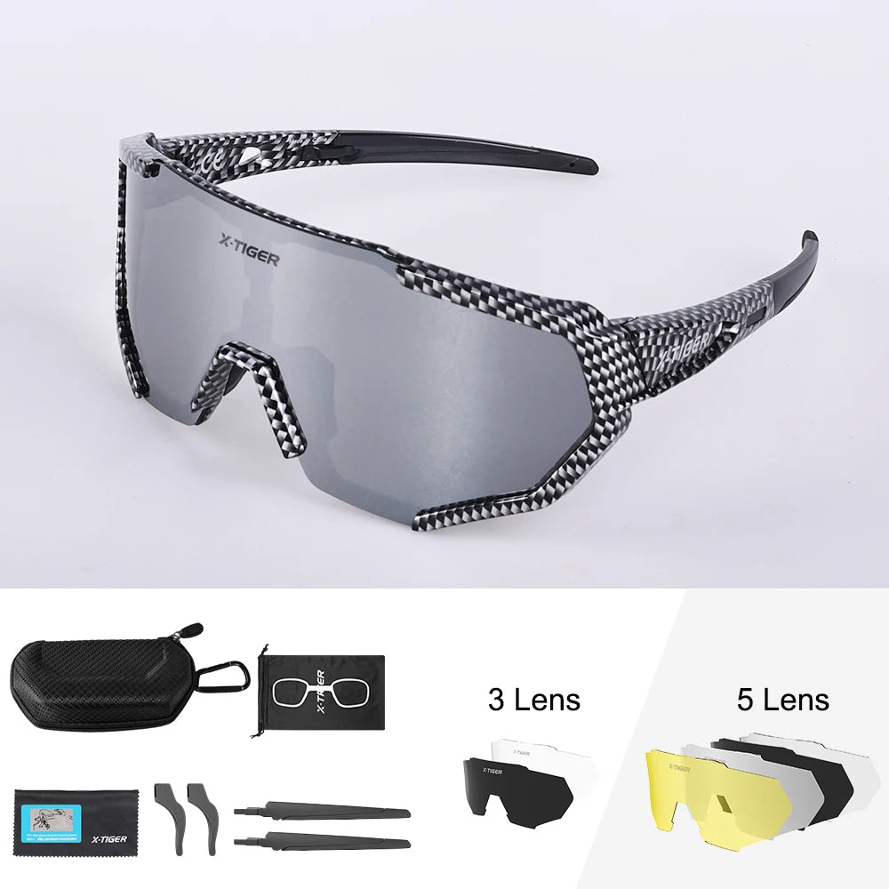 X-TIGER cyklistické brýle, polarizované brýle, cyklistické brýle, sportovní pánské fotochromatické sluneční brýle, brýle pro MTB a silniční kola, 3/5 čoček