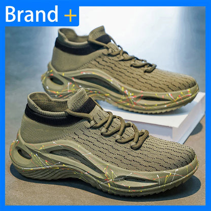 Men Sports Shoes Soft Light Mesh Thick Sole Anti Slip Tennis Shoes Spring Lace Up Outdoor Fitness Running Shoes