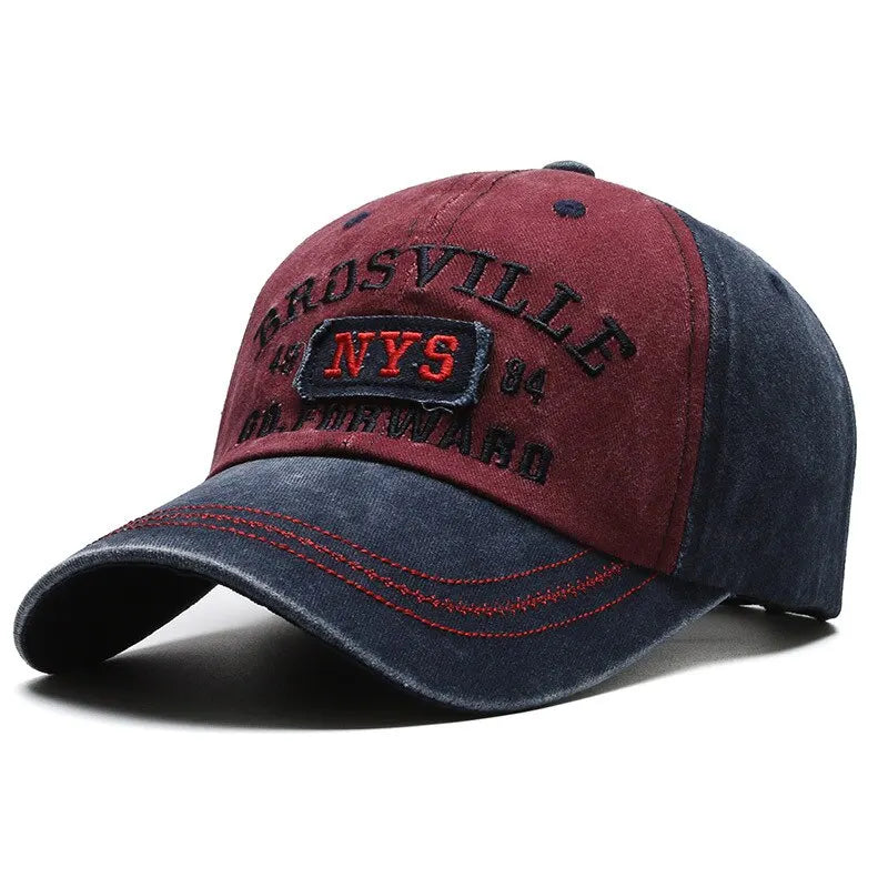 Four Seasons Men Baseball Cap Casual Distressed Washed Cotton Letter Embroidered Cap Bent Brim Dome Casual Sun Protection Hat