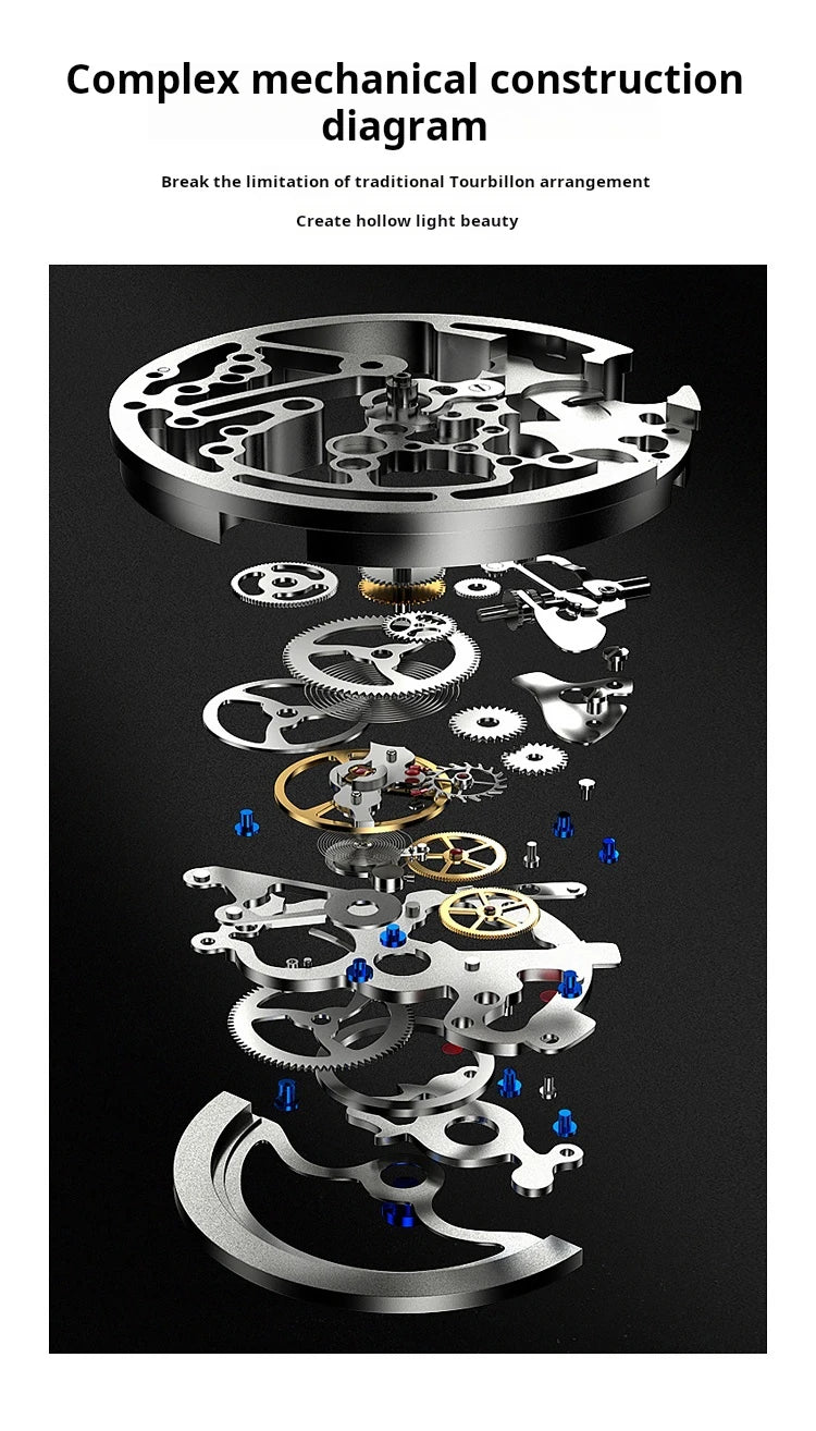 Rainbow Colored Gemstone Tourbillon Fashion Skeleton Watch Men Waterproof 30M Sports Watches Luxury Automatic Mechanical Clock