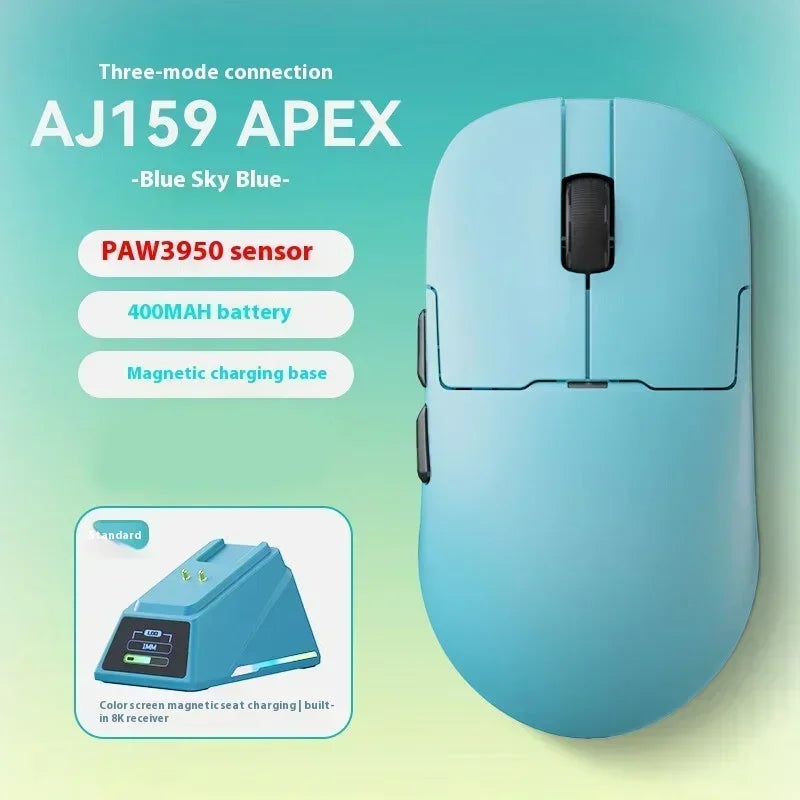 AJAZZ AJ159 APEX Maus Tri-Mode Wireless 8K PAW3950 Sensor Low Latency Gaming-Maus mit Ladestation, anpassbar, leicht, für PC-Gamer