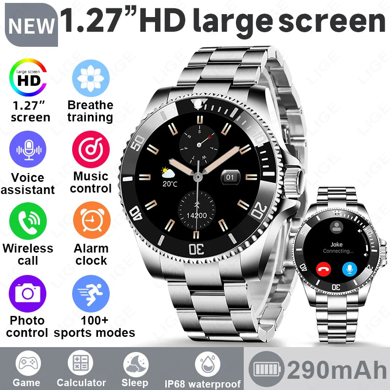 LIGE 2026 Smartwatch for Men  1.27" HD Display, Bluetooth Calling, IP68 Waterproof, Heart Rate & Fitness Monitor