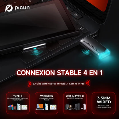 Picun G2 kabelloses Gaming-Headset Bluetooth 5.3 – 7.1-Surround-Sound, ENC-Mikrofon, 100H Akku, Low-Latency-Kopfhörer für PC, PS5, PS4, Switch & Mobile