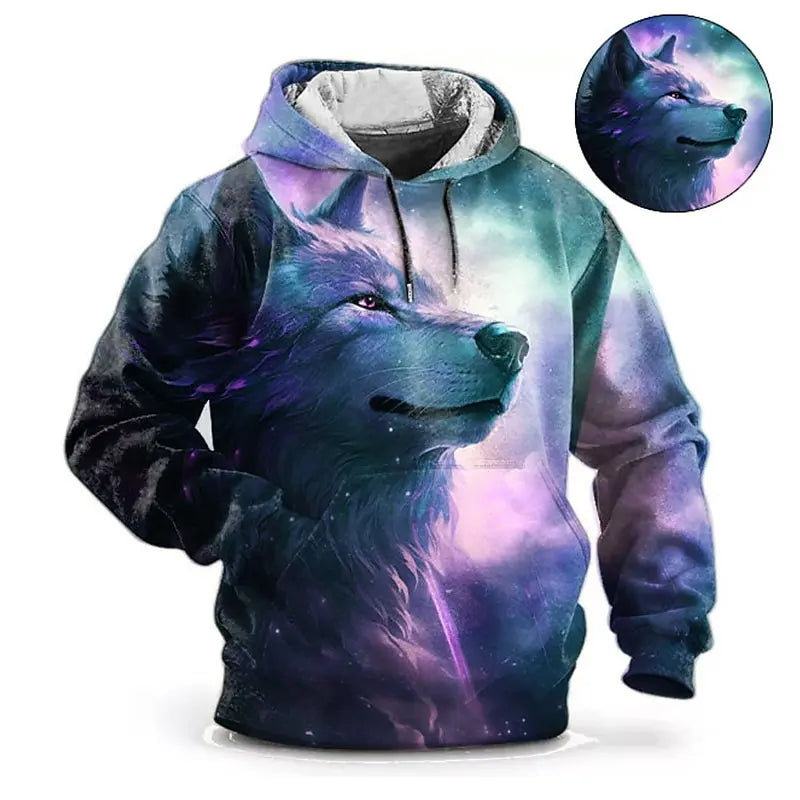 Hoodie med dyremotiv til mænd – ulvemønster – højkvalitets herre-pullover – efterårsmode – street-hoodie – designer – langærmet sportstøj
