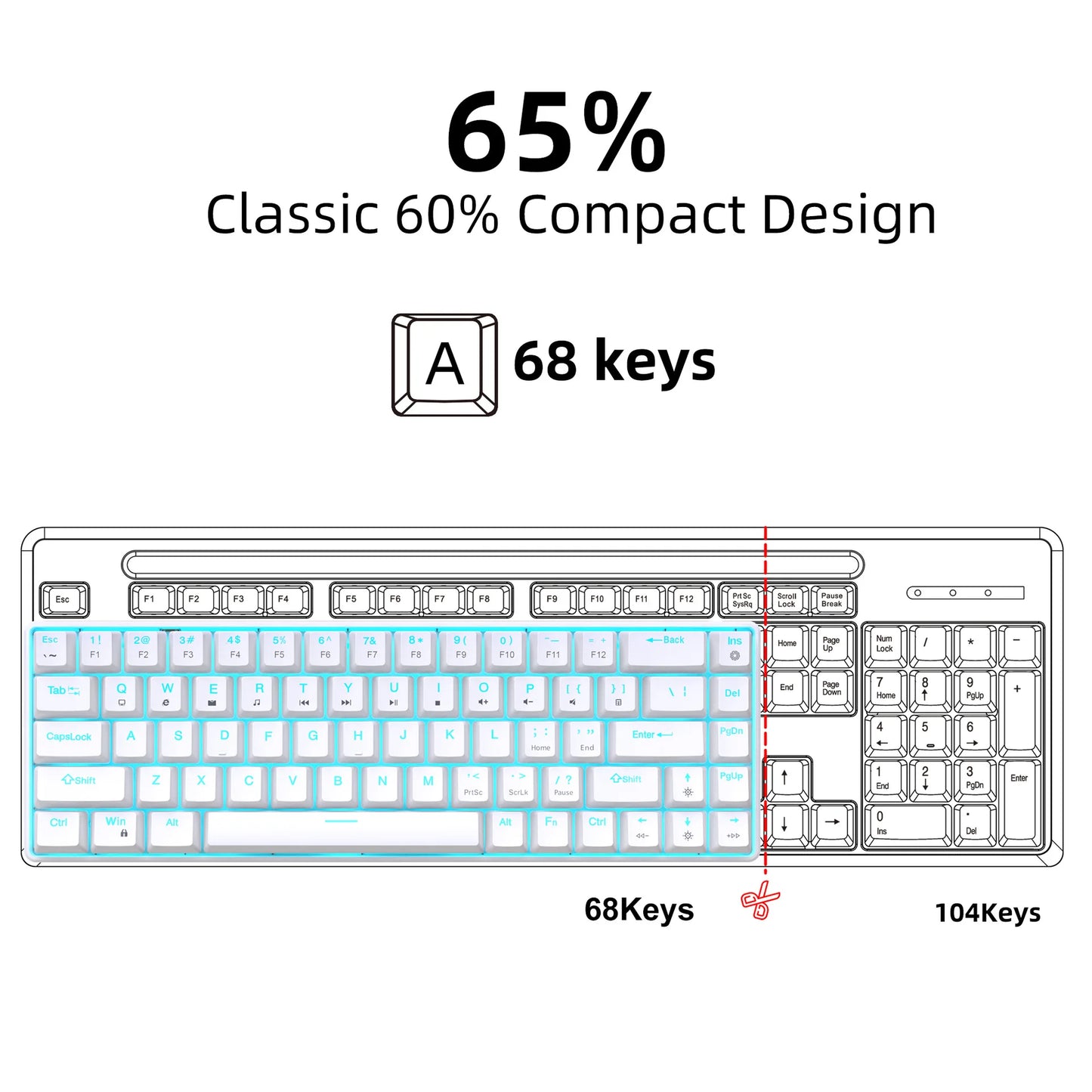 Mechanical keyboard gaming 60% USB white keys Keyboards gamer mini Ergonomic Computer keyborad Backlit Musica teclado pc