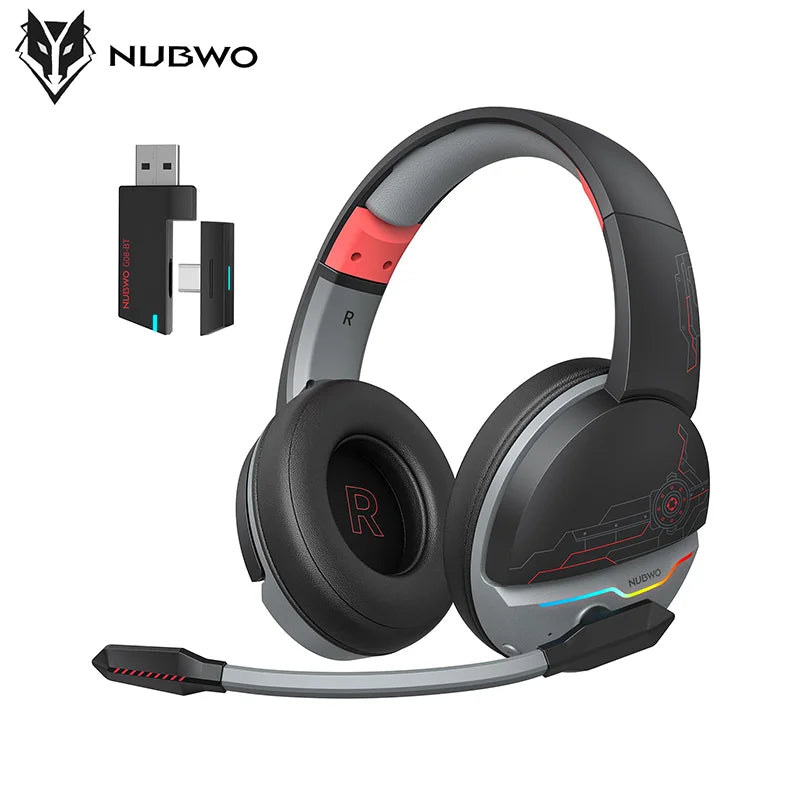 Casque de jeu sans fil double NUBWO G08 avec micro, Bluetooth 5.3 sans fil 2,4 GHz, haut-parleurs 50 mm, éclairage RGB léger pour PS5, PS4