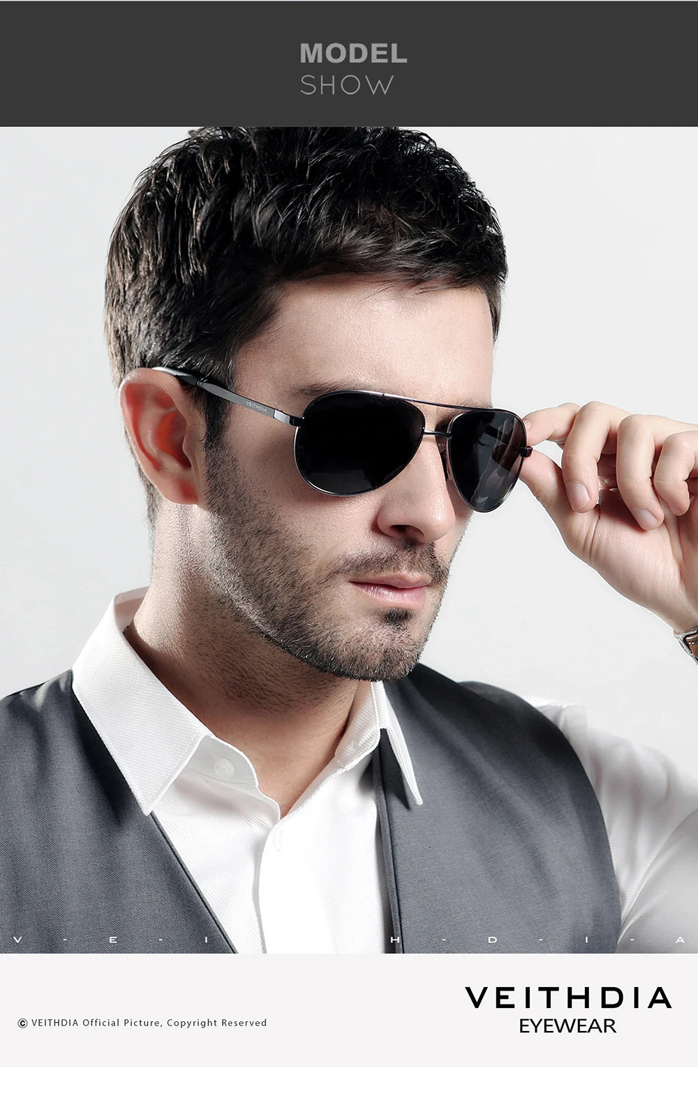VEITHDIA Men's Polarized UV400 Sunglasses Vintage Designer Goggle Classic Fashion Outdoor Driving Sun Glasses For Male VT1306