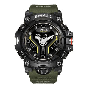 SMAEL 8075 Men's Analog Digital Dual Display Sport Watch - 50M Waterproof LED Backlight Dual Time Alarm Chronograph Stopwatch