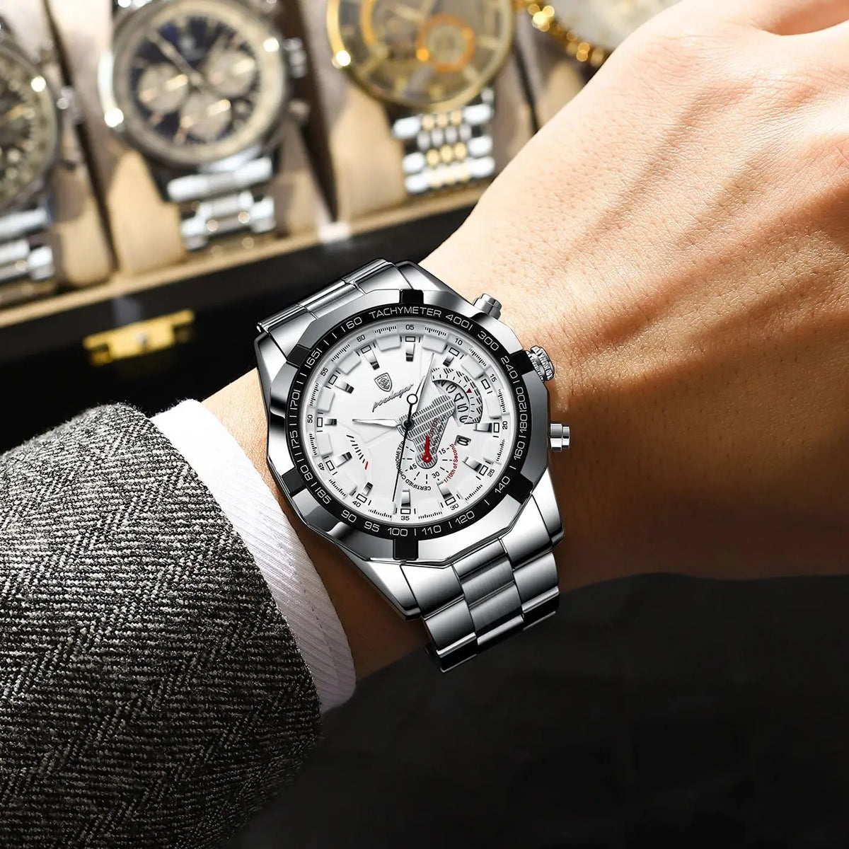 Montre homme de luxe POEDAGAR, étanche, lumineuse, date, sport, bracelet en acier inoxydable, mouvement à quartz.